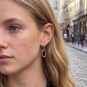 Örhänge i 18 karat guldfyllt med kedjelänkar, enkel sammankopplad oval båge, geometrisk minimalistisk kram att stapla, vardagssmyckespresent till henne