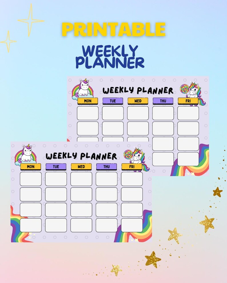 Children Weekly Schedule Printable A4 | Adorable Unicorn Planner | Kids ...