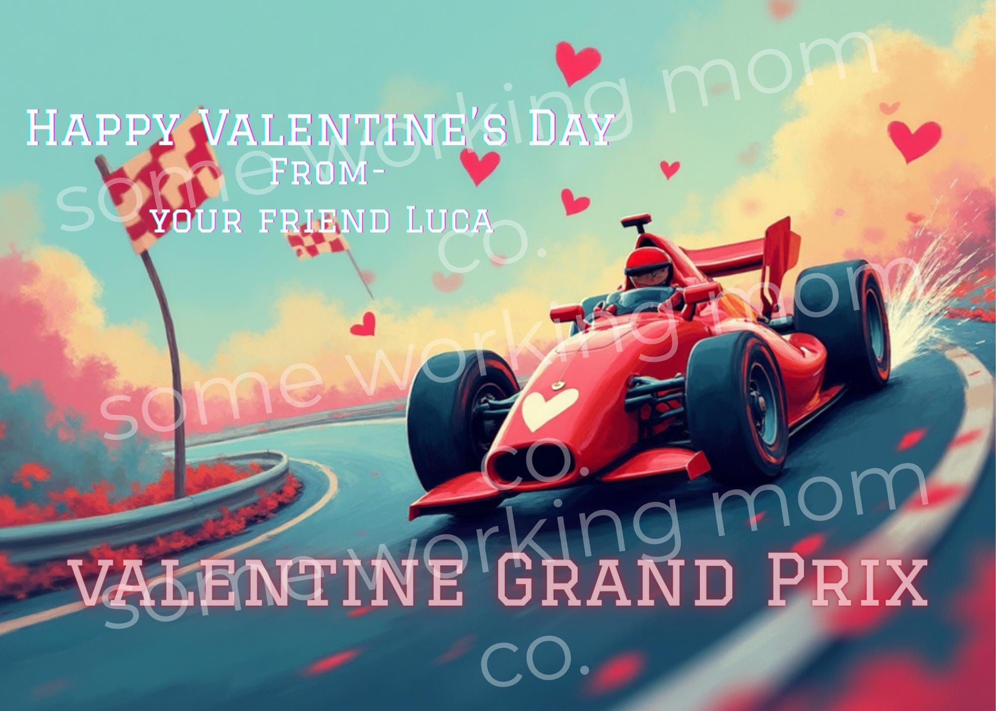 Printable Race Car Valentines 7x5 — Kids Classroom Valentine Cards ...
