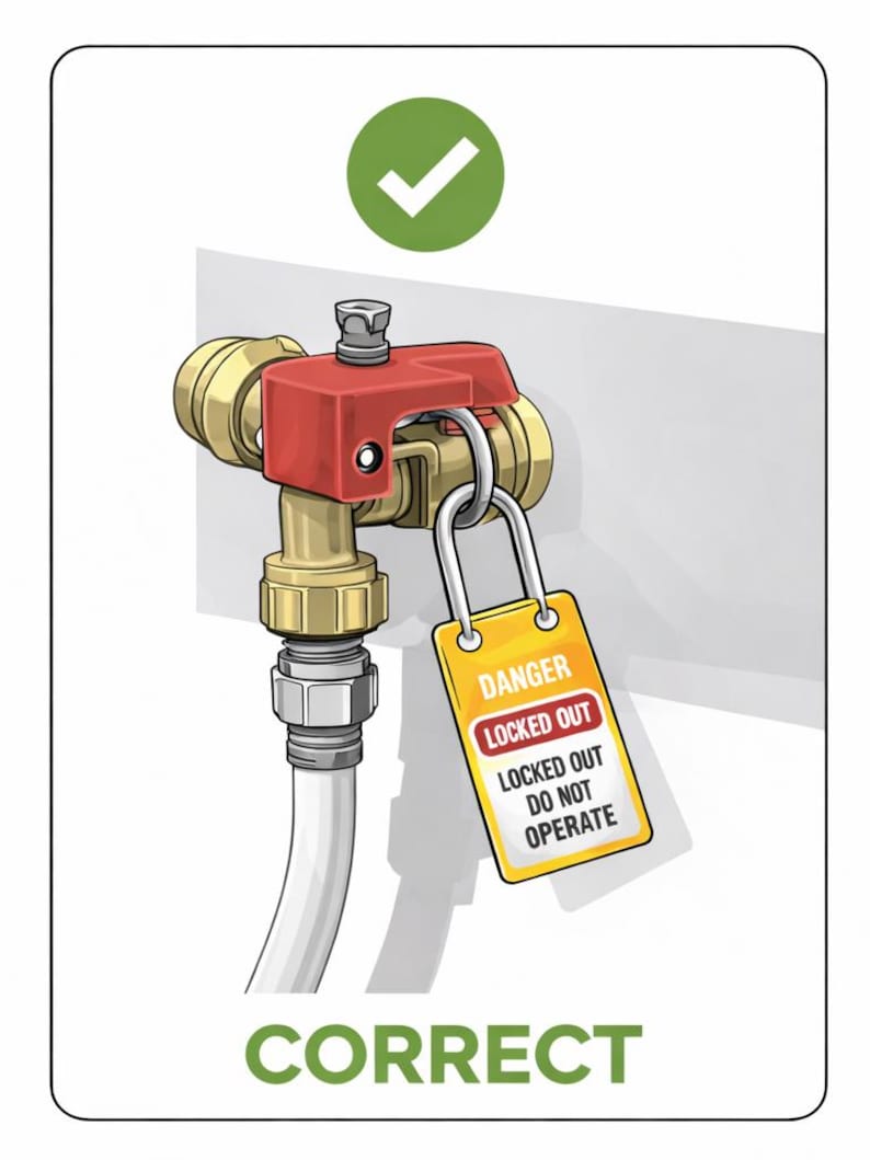 Lockout Tagout Visual Reference – Water Hose on Vs off – Safety ...