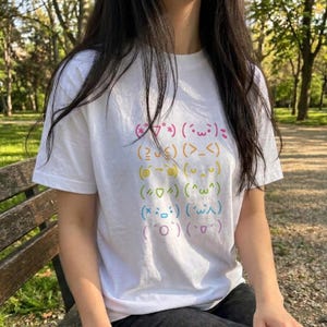 Cute Kaomoji Shirt, Pastel Rainbow Emoticon Tee, Japanese Text Face T-Shirt, Kawaii Aesthetic Clothing, Harajuku Style Top, Anime Gift