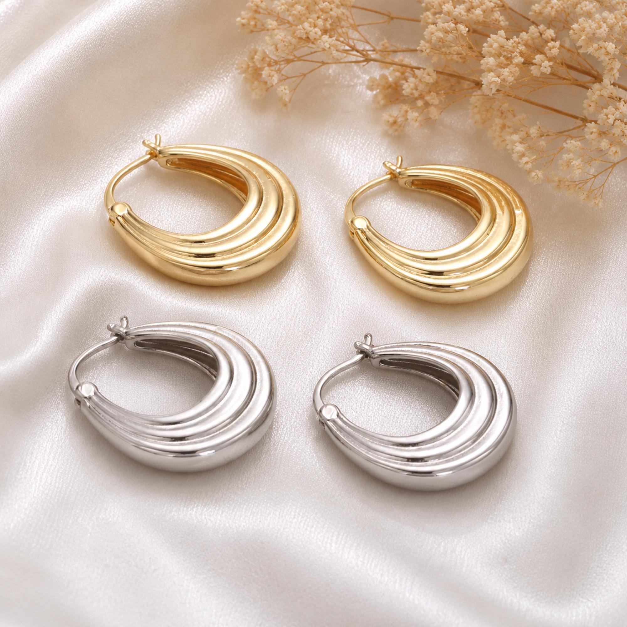 Pave Crescent Hoop Earrings - Etsy