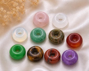 Natural Gemstone Donut Beads, 14mm Amethyst Healing Crystal Pendants, Jewelry Making Supplies