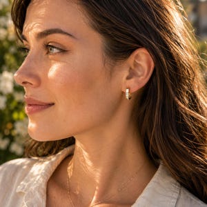 14K Gold Oblong Hoop Earrings, Micro Paved CZ Rectangular Huggies, Geometric Minimalist Jewelry