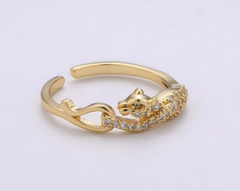 Gold Panther Wrap Ring, Dainty Micro Pave Crystal Animal Jewelry