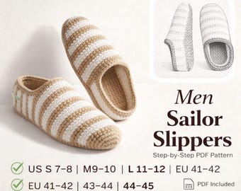 Men Sailor Slippers Sewing Pattern PDF | Men’s House Slippers | A0 A4 US Letter | Step-by-Step Sewing Instructions |  Knitting Home Shoes