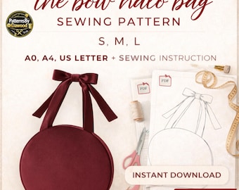 Bow Halo Bag Sewing Pattern PDF Printable – Round Bow Handle Bag Pattern, DIY Circular Purse, A0 A4 US Letter, Sizes S M L, Instant download