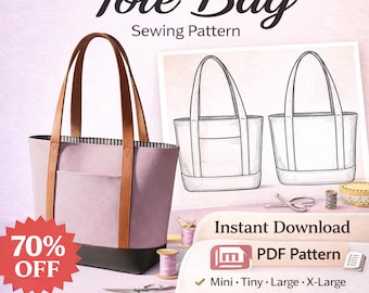 Digital Tote Bag Sewing Pattern | A4, A0, US Letter Printable | DIY Canvas Bag Tutorial with Step-by-Step Instructions | Instant Download