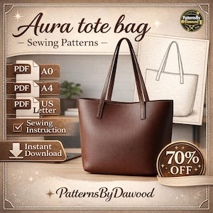 Aura Tote Bag Sewing Pattern PDF | Tote Bag Pattern | Easy Tote Bag | Digital Download | A0 A4 US Letter
