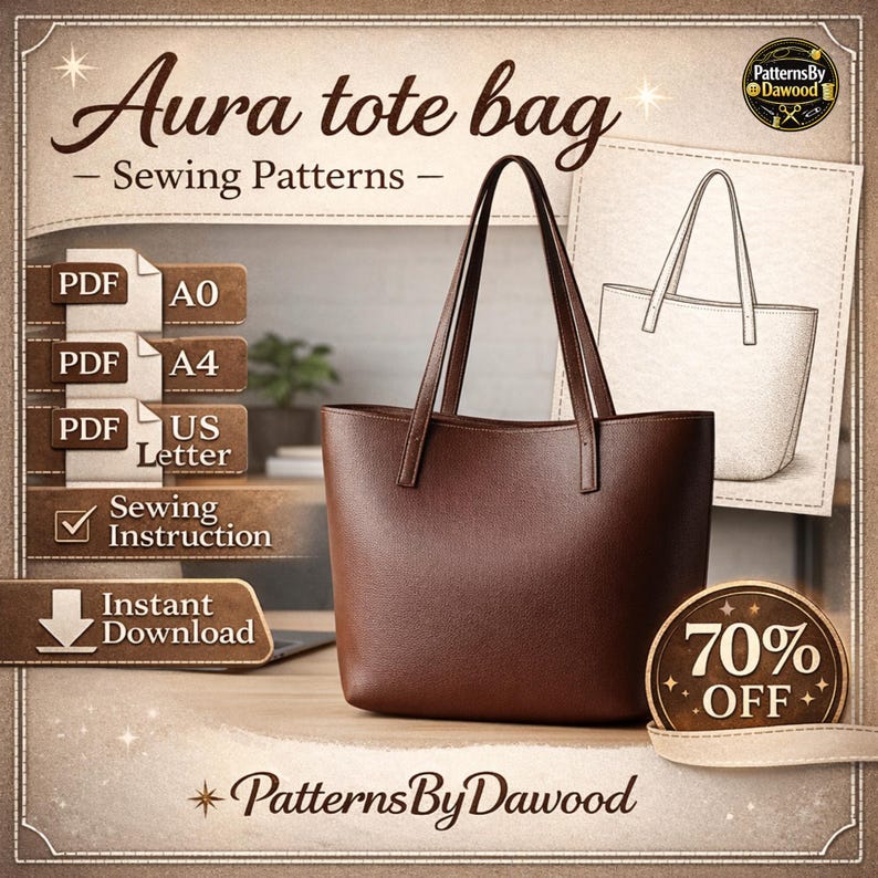 Aura Tote Bag Sewing Pattern PDF | Tote Bag Pattern | Easy Tote Bag ...