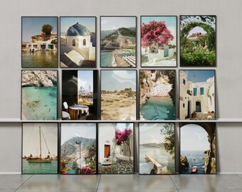Coastal Wall Art Set, Bundle of 20, Film Analogue Retro Printable Greece Italy Wall Art Tropical Beach Poster Digital Download