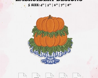 Chinoiserie Topiary Pumpkin Embroidery Design, Spooky Season Embroidery File, 5 Size.