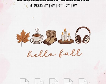 Hello Fall Embroidery Design, Autumn Embroidery File, 5 Size, Instant Download.