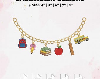 Back To School Necklace Embroidery Design, Teacher Embroidery File, 5 Size.