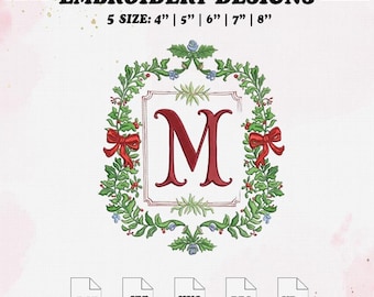 Christmas Frame Embroidery Design, Monogram Embroidery File, Bow Frame Dessign, 5 sizes, Dst, Jef, Pes, Vp3, Hus