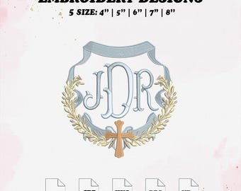 Little Boy Cross Embroidery Design, Monogram Bow Embroidery File, 5 Size, Instant Download.