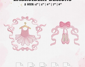 Bow Ballet Embroidery Design, Baby Embroidery File, 5 Size.