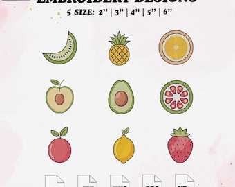 Tiny Fruits Embroidery File, Set Mini Embroidery Design, 5 Size, Instant Download.