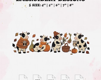 Autumn Cow Halloween Embroidery Design, Fall Pumpkin Embroidery File, 5 Size.