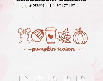 Pumpkin Season Embroidery Design, Autumn Embroidery File, Fall Machine, 5 Size.
