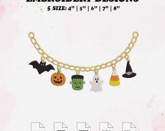 Halloween Necklace Embroidery Design, Pumpkin Embroidery File, 5 Size.