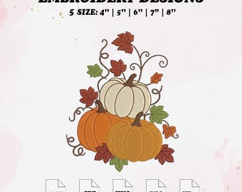 Fall Stacked Pumpkin Embroidery Design, Autumn Embroidery File, 5 Size.