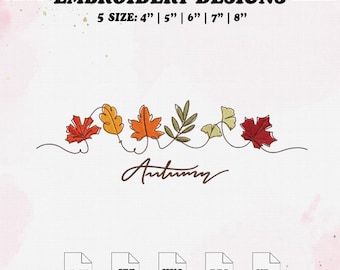 Autumn Embroidery File, Hello Fall Embroidery Design, 5 Size, Dst, Jef, Vp3, Pes, Exp.