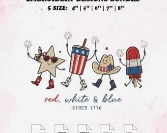 Patriotic Doodle Embroidery File, 4th july Funny Summer Embroidery Design, 5 Size.