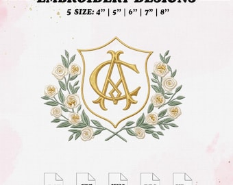 Magnolia Floral Embroidery File, Wedding Monogram Embroidery Design, 5 Size.