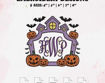 Halloween Home Frame Embroidery Design, Monogram Embroidery File, 5 sizes, Dst, Jef, Pes, Vp3, Hus.