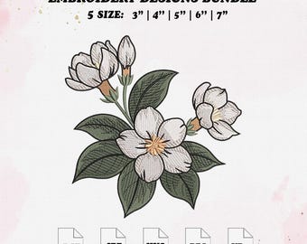 Magnolia Embroidery Design, Flower White Embroidery File, 5 Size, Instant Download.