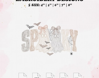 Spooky Halloween OutLine Embroidery Designs, Halloween Embroidery file, Gothic Autumn, 5 Size.