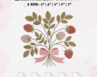 Strawberry Bouquet Embroidery Design, Spring Embroidery File, 5 Size, Instant Download.