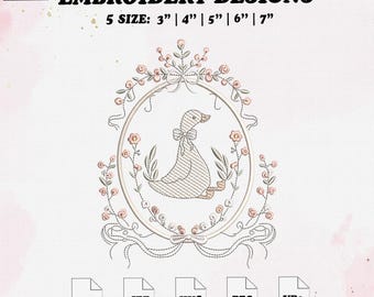 Goose Frame Embroidery Design, Goose Wreath Embroidery, 5 Size, Instant Download.