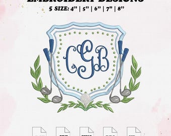 Golf Monogram Frame Embroidery Design, Wreath Embroidery File, 5 Size.