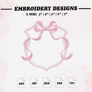 Pink Bow Frame Embroidery Design, Monogram Frame Embroidery File, 5 Size.
