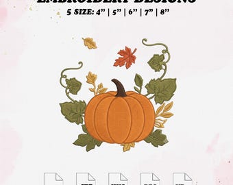 Fall Stacked Pumpkin Embroidery Design, Autumn Floral Embroidery File, 5 Size.