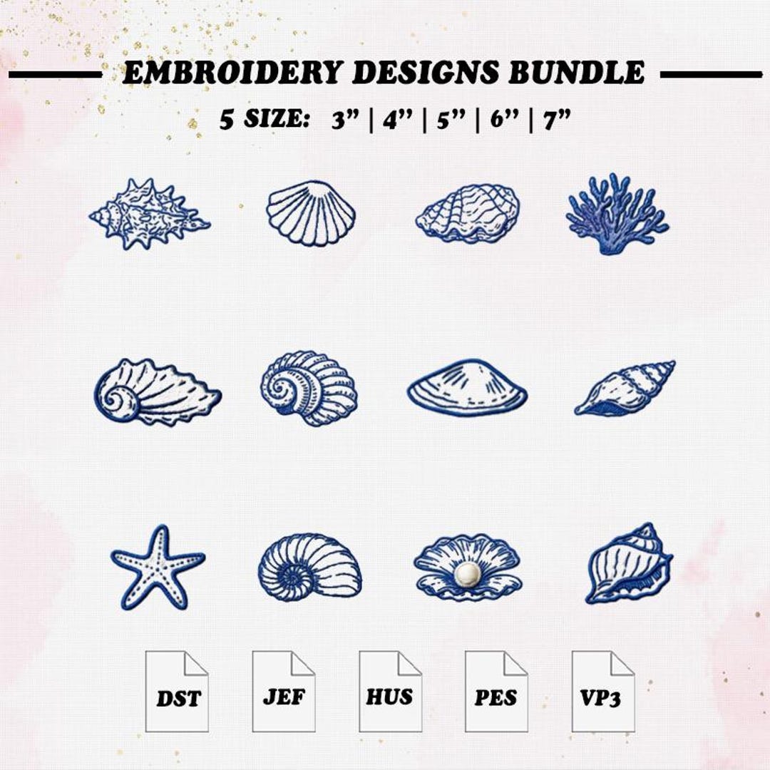 Sea Shells Embroidery Bundle File, Summer Embroidery Design, 5 Size ...