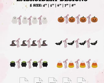Bow Halloween Embroidery Design Bundle, Fall Embroidery File, Pumpkin Machine Embroidery, 5 Size.