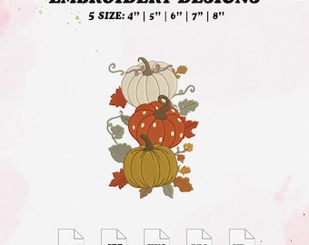 Fall Stacked Pumpkin Embroidery Design, Autumn Embroidery File, 5 Size.
