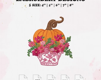 Flower Chinoiserie Topiary Pumpkin Embroidery Design, Halloween Embroidery File, 5 Size.