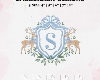 Reindeer Floral Embroidery File, Baby Monogram Embroidery Design, 5 Size.