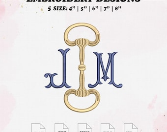 Horsebit Embroidery Design, Monogram Bow Embroidery File, 5 Size, Instant Download.
