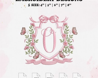 Butterfly Floral Embroidery File, Baby Monogram Embroidery Design, 5 Size.