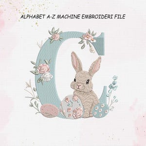 イースターアルファベット刺繍ファイル、フォント刺繍デザイン、5サイズ、即時ダウンロード。