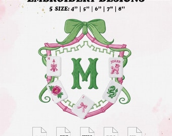 Mahjong Monogram Frame Embroidery Design, Wreath Embroidery File, 5 Size.