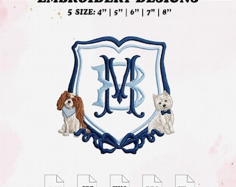 Dog Frame Embroidery Design, Monogram Bow  Embroidery File5 sizes, Dst, Jef, Pes, Vp3, Hus.