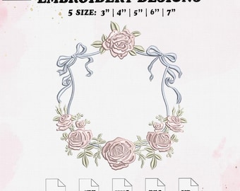 Baby Flower Monogram Frame Embroidery Design, Wreath Embroidery File, 5 Size, Instant Download.