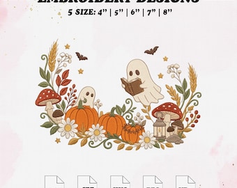 Halloween Ghost Embroidery Design, Spooky Season Pumpkin Embroidery File, 5 Size.