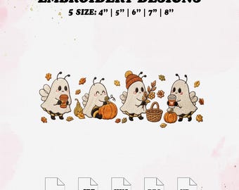 Boo Bees Halloween Embroidery Design, Spooky Season Pumpkin Embroidery File, 5 Size.